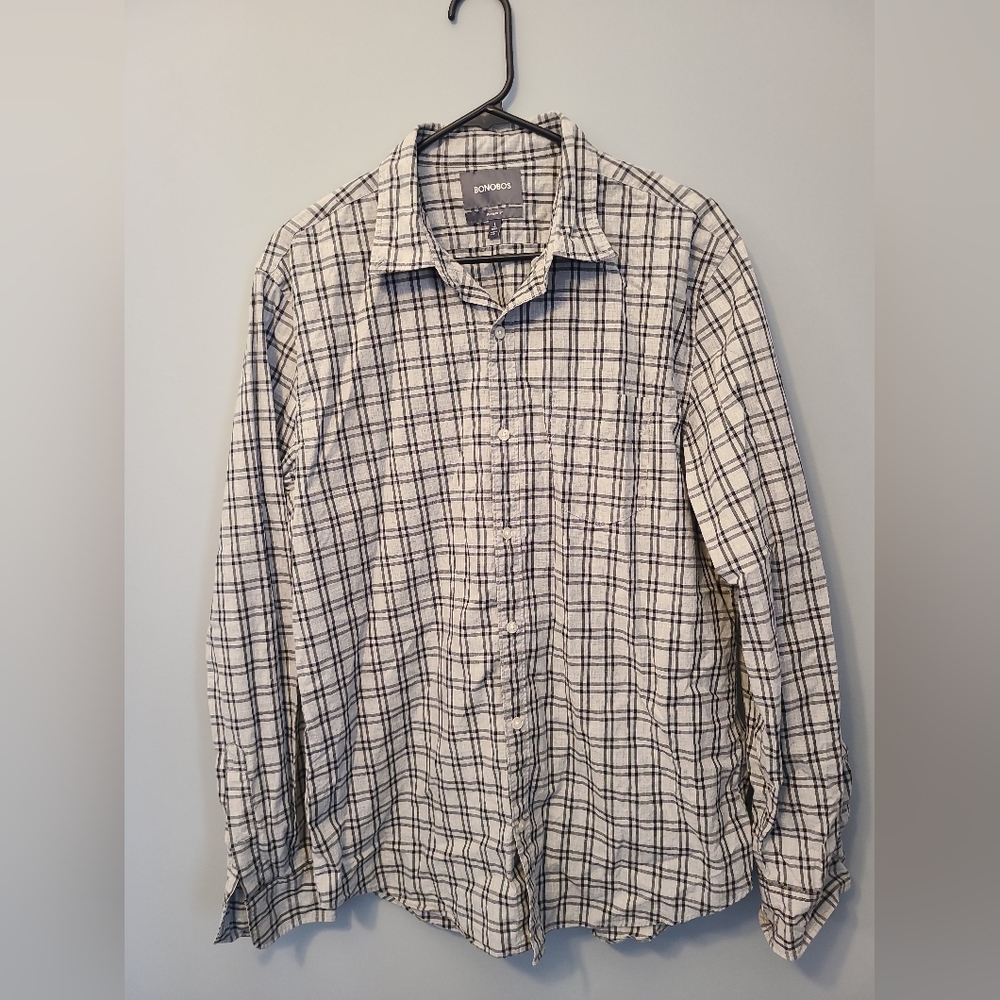 Bonobos Mens Long Sleeve Button Up Standard Fit Size Large Long grey black
